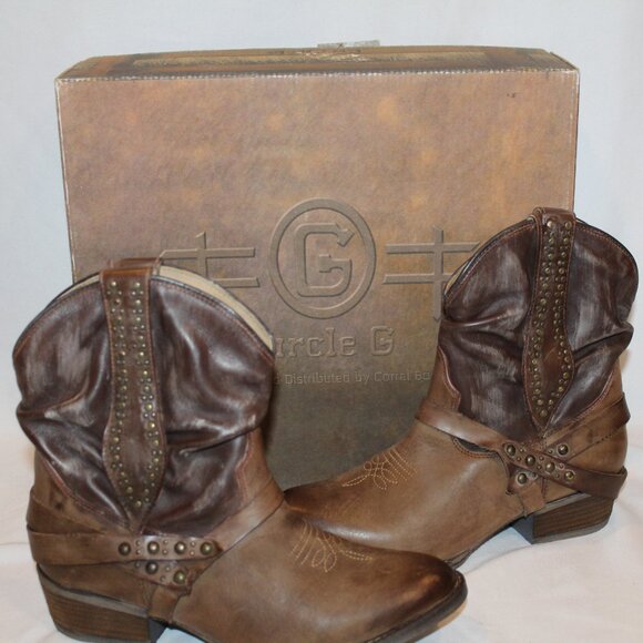 NIB CIRCLE G WOMEN'S SLOUCH WESTERN‎ ANKLE COWBOY BOOTS BROWN SZ 6